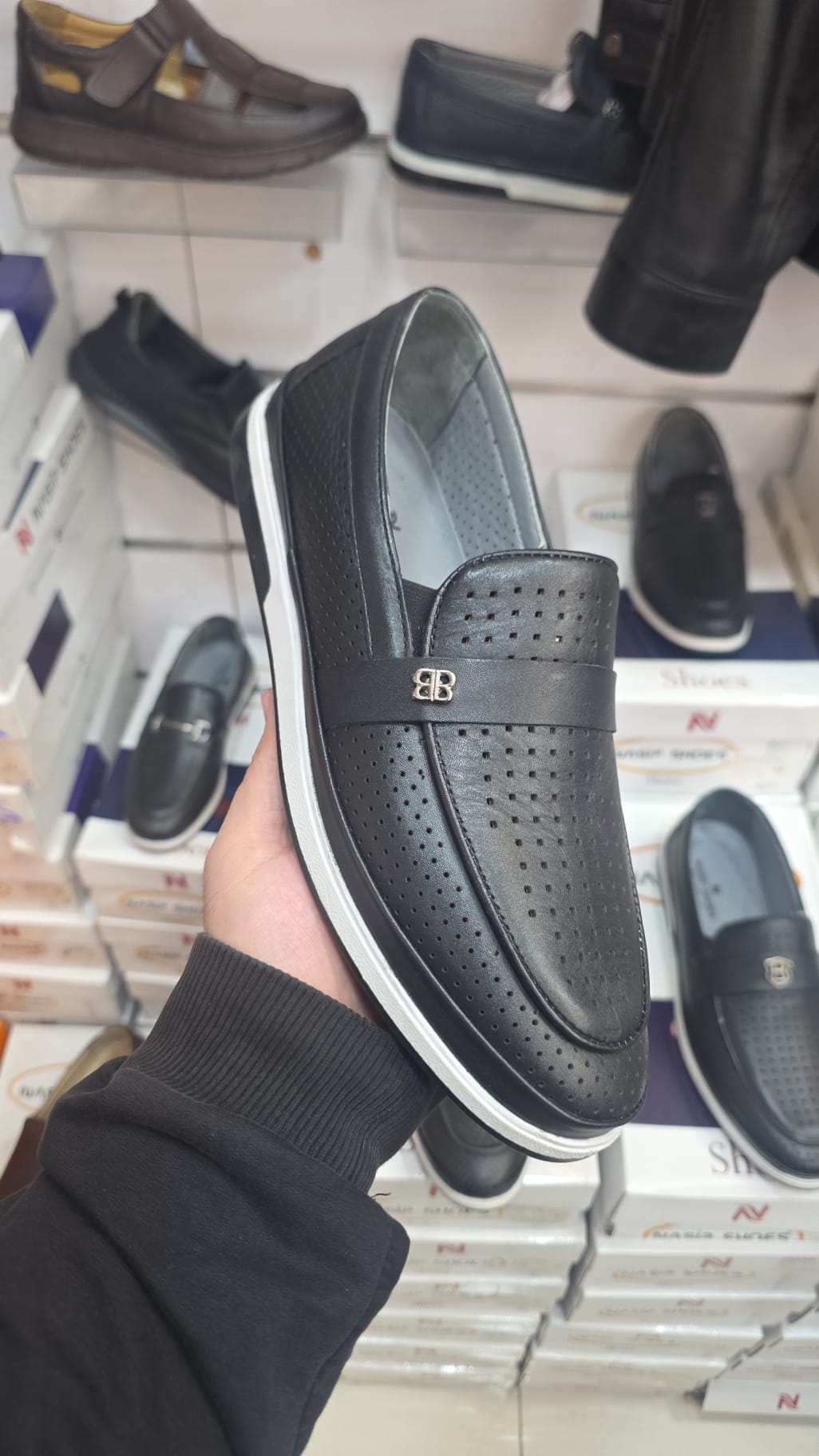Black Double-B Accent Perforated Loafer product view