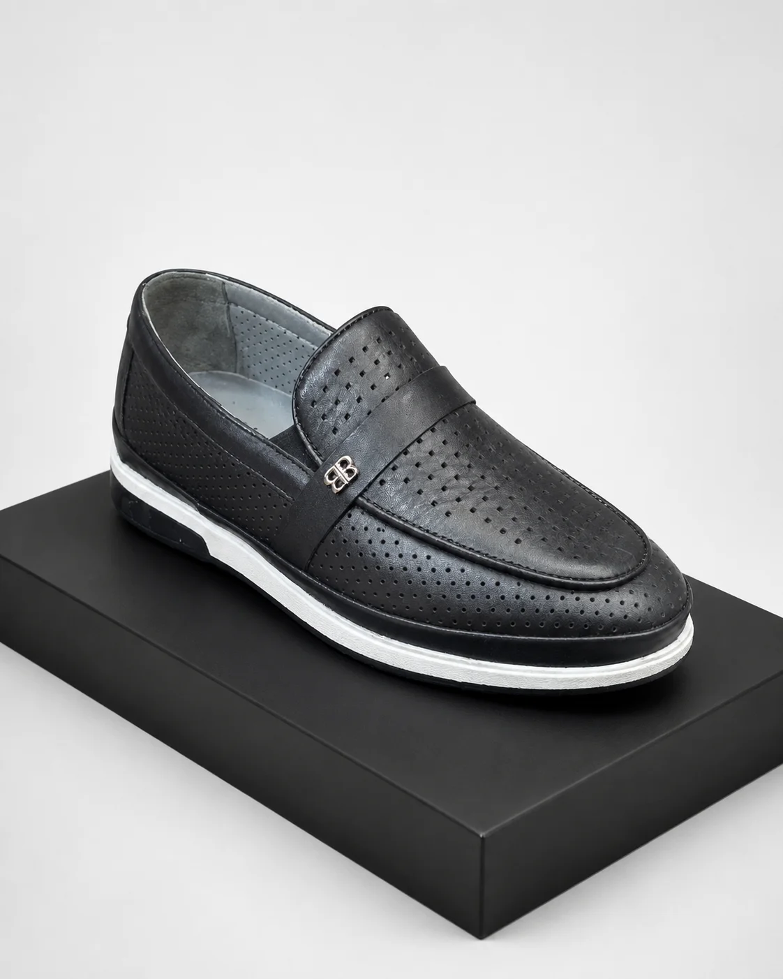 Black Double-B Accent Perforated Loafer