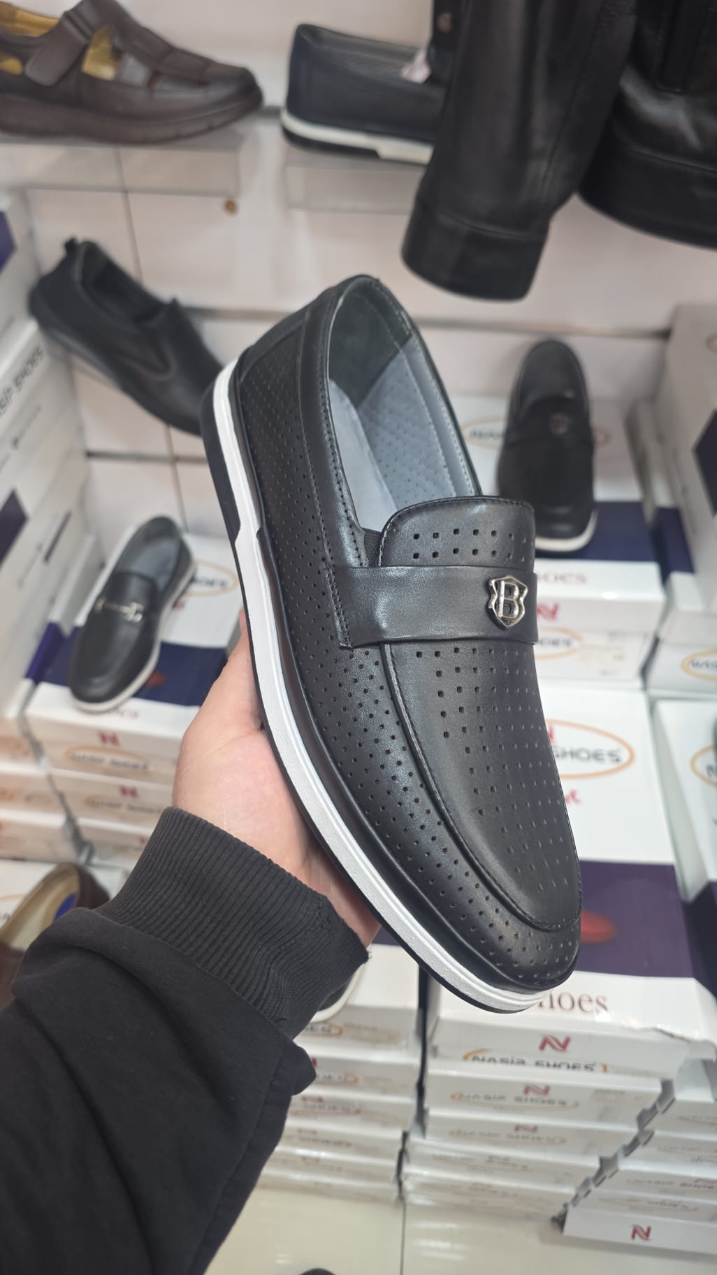 Black Shield-Accent Perforated Loafer product view
