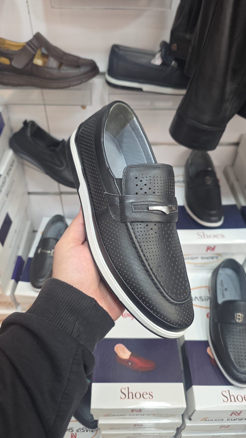 Black Silver-Bar Perforated Loafer product view