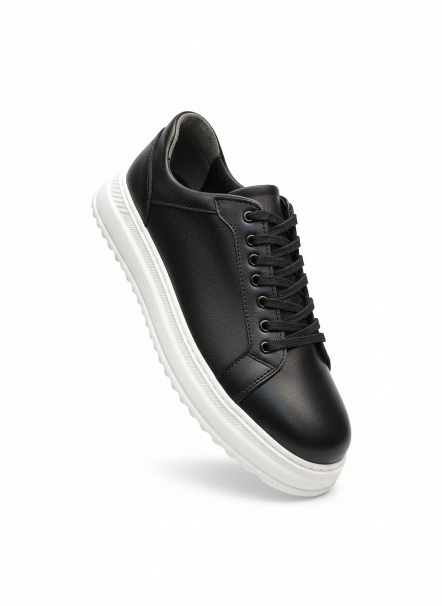 Black Contrast-Sole Leather Sneaker