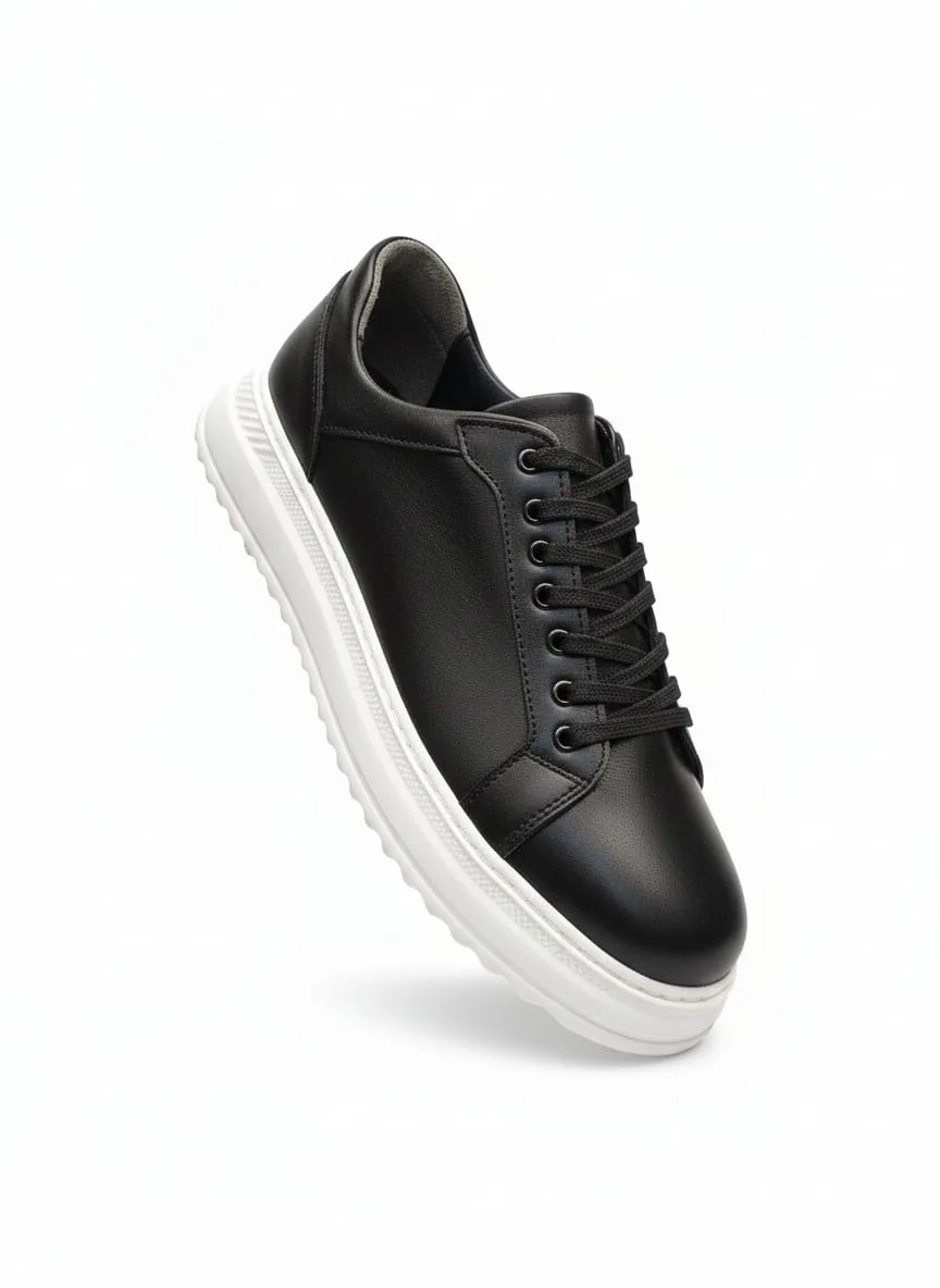 Black Contrast-Sole Leather Sneaker