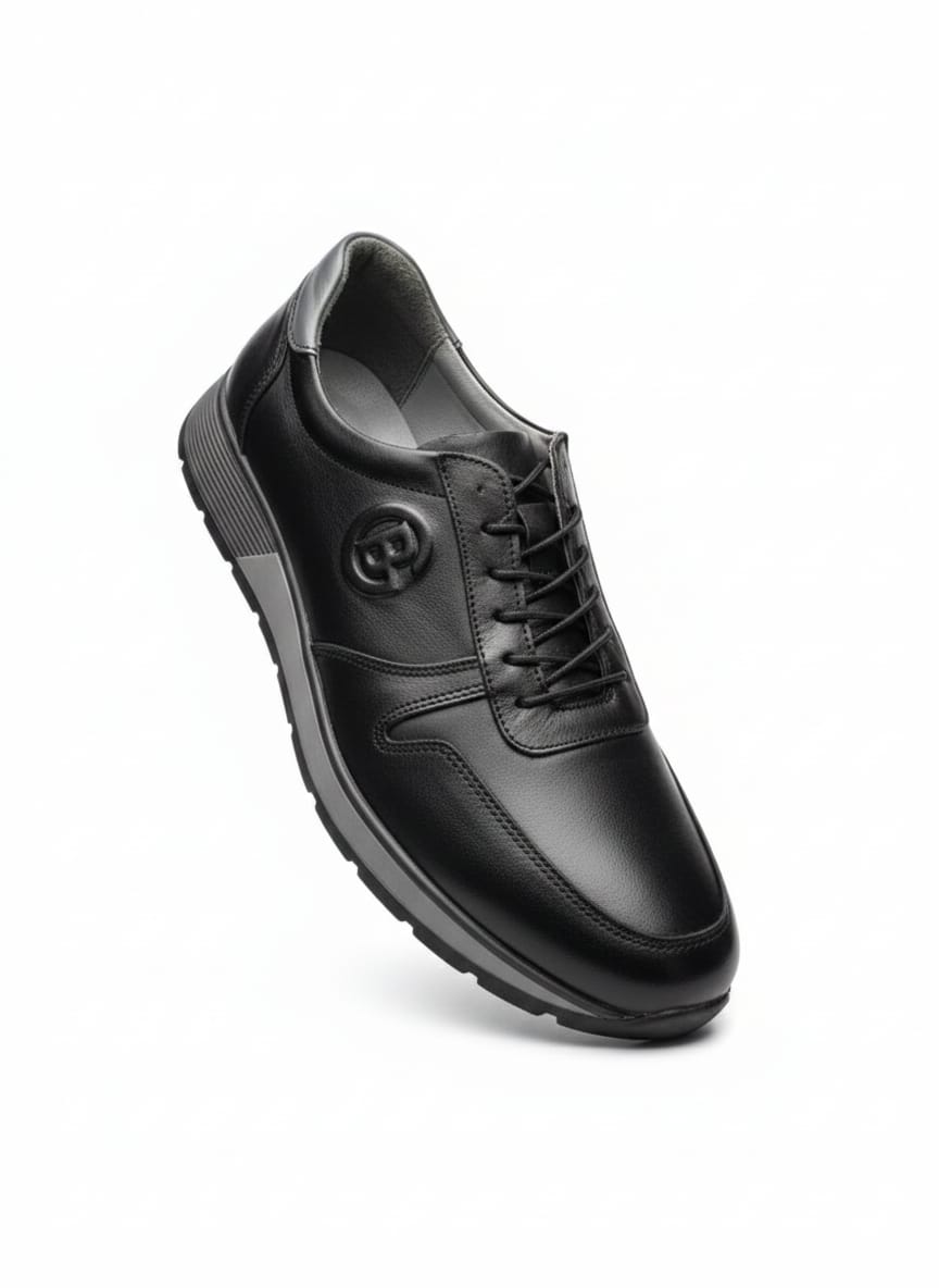 Black Emblem Leather Sneaker