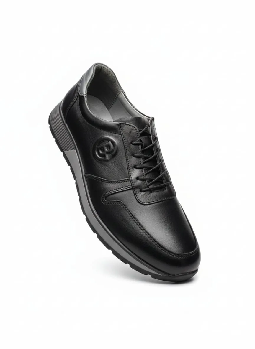 Black Emblem Leather Sneaker