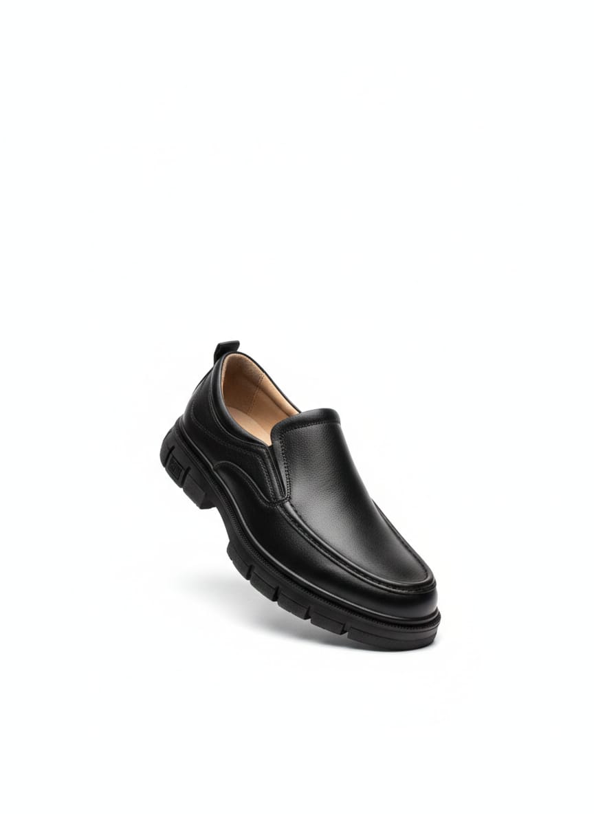 Black Moc-Toe Leather Slip-On