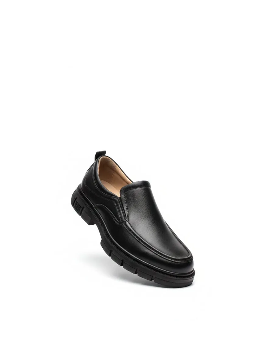 Black Moc-Toe Leather Slip-On