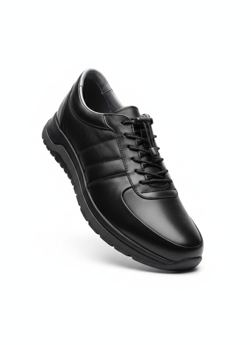 Black Padded Leather Sneaker