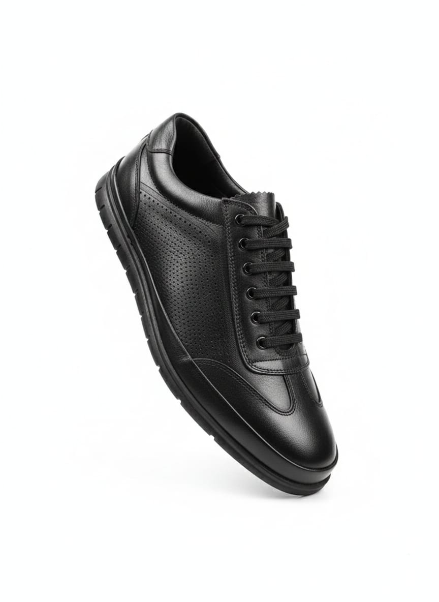 Black Textured Leather Sneaker