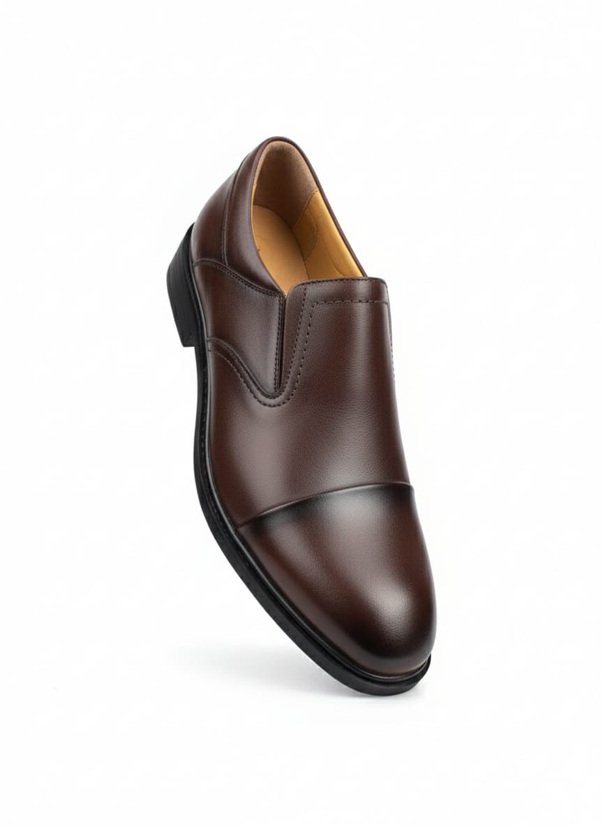 Brown Cap-Toe Leather Slip-On