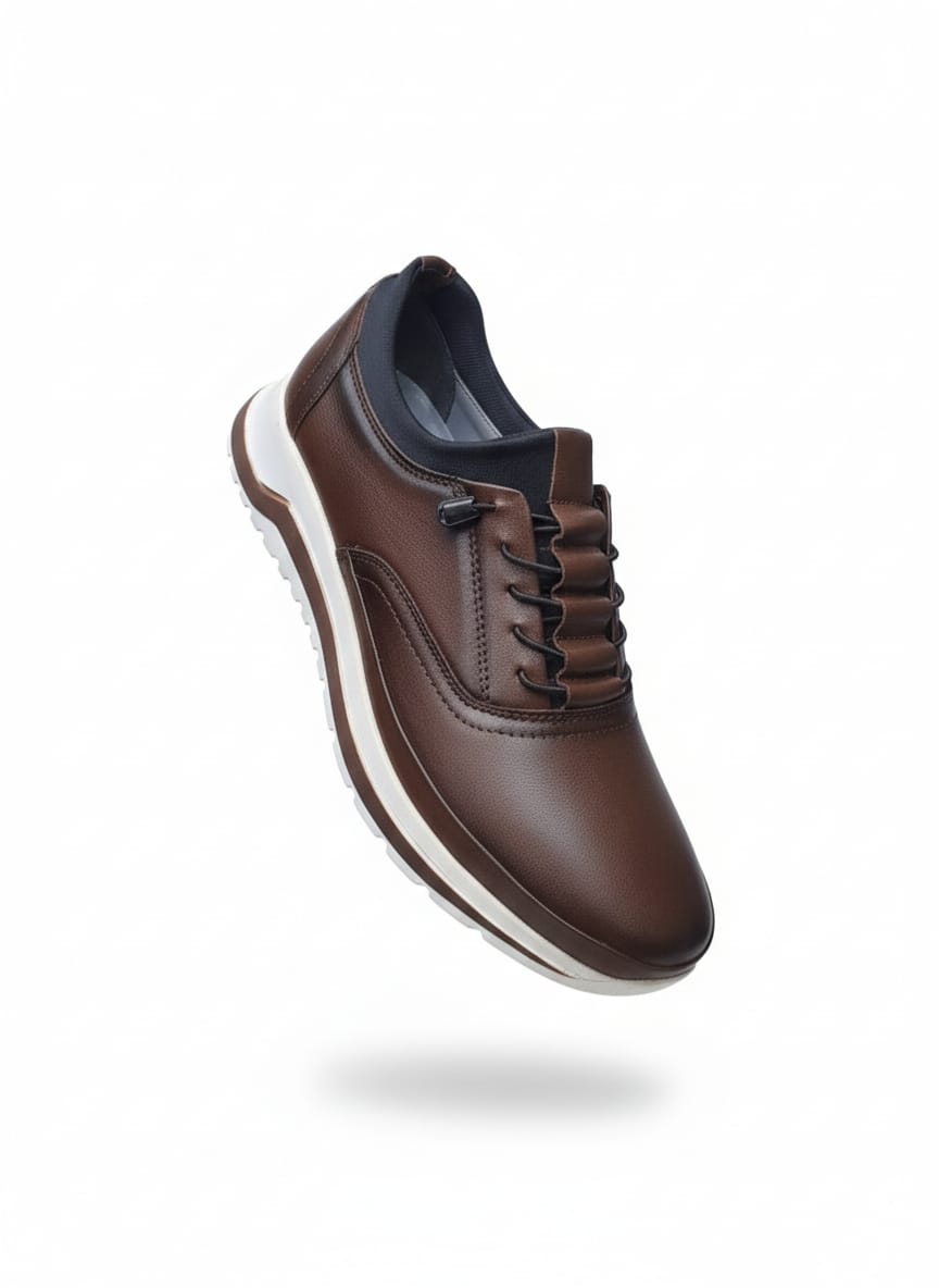 Brown Contrast-Sole Leather Sneaker